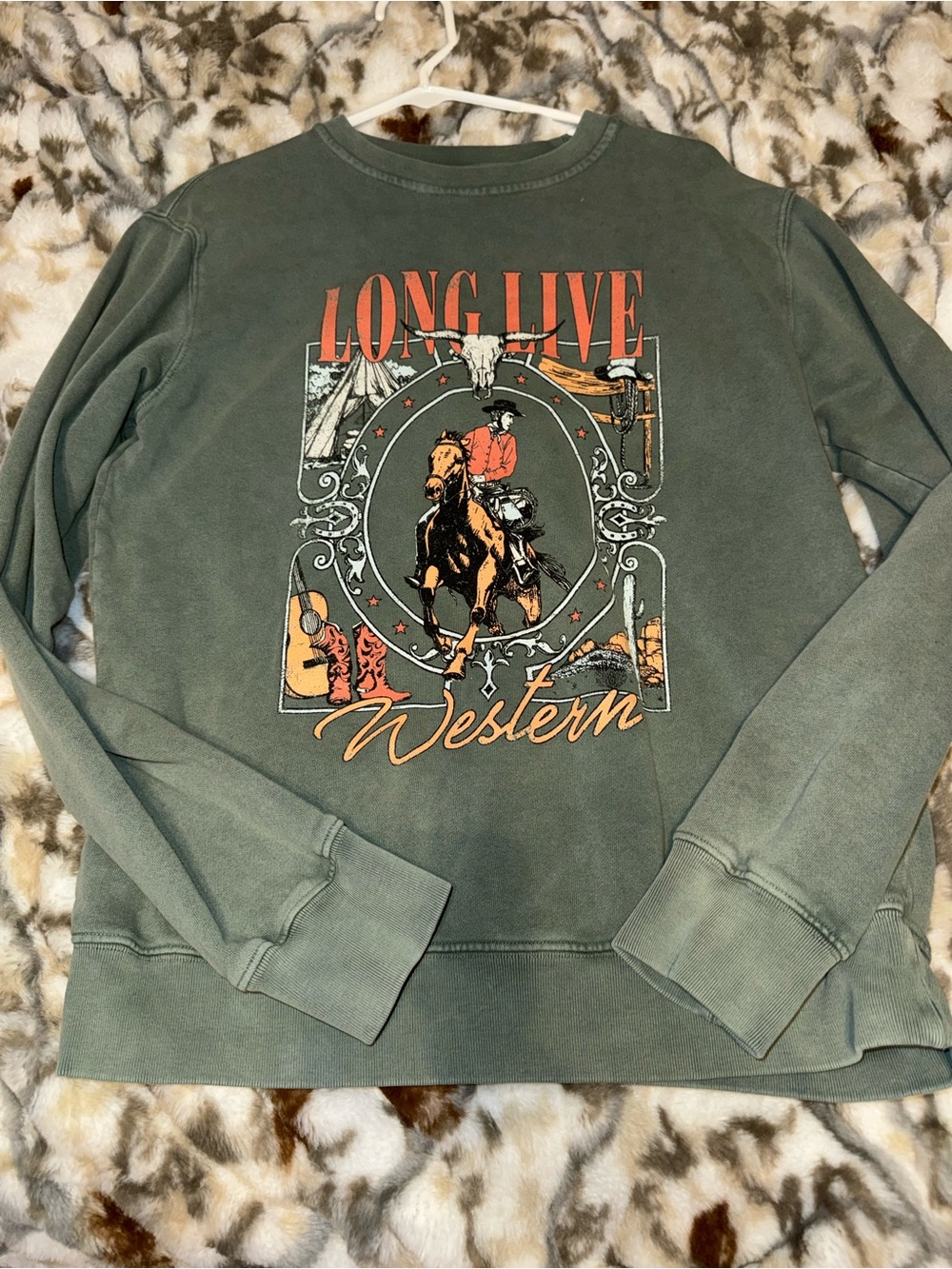 Long Live Western Graphic Crewneck Sweatshirt - Olive Green